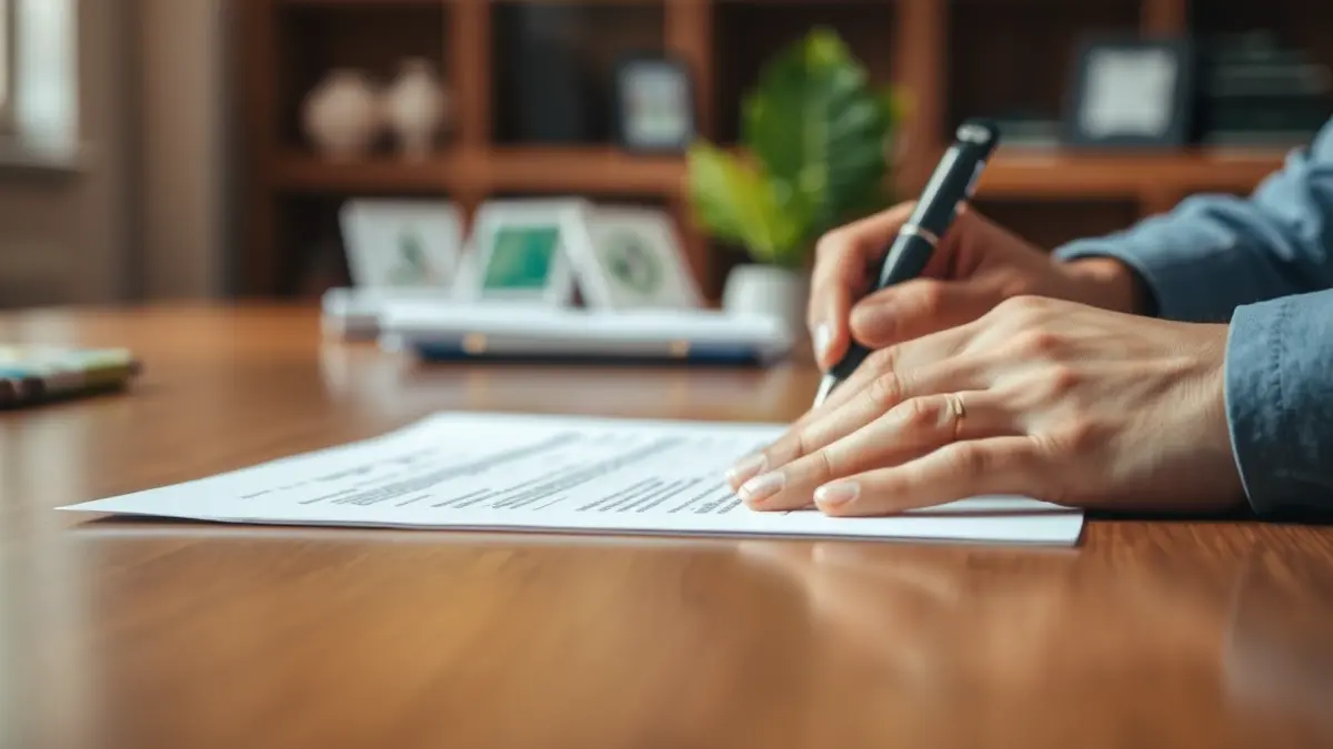 Imagen genérica de manos firmando un documento, simbolizando la gestión de ayudas medioambientales.