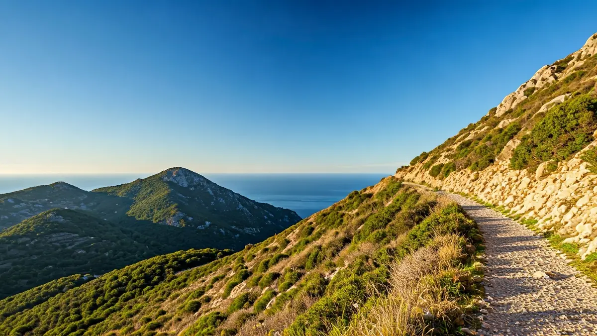 Imagen genérica de una ruta de senderismo en un paisaje mediterráneo montañoso.