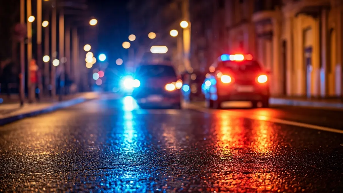 Imagen genérica de luces de emergencia reflejadas en el asfalto mojado.