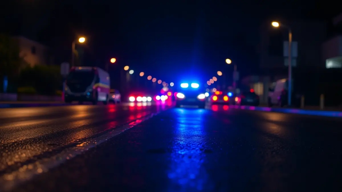 Imagen genérica de luces de emergencia reflejadas en el asfalto mojado.