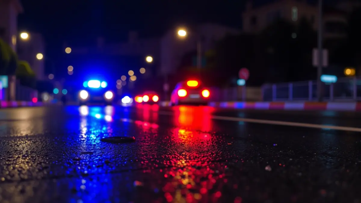 Imagen genérica de luces de emergencia en una carretera mojada.