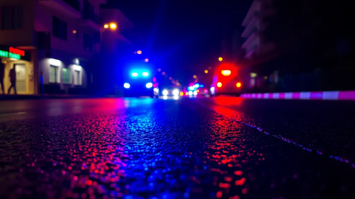 Imagen genérica de luces de emergencia reflejadas en el asfalto mojado.