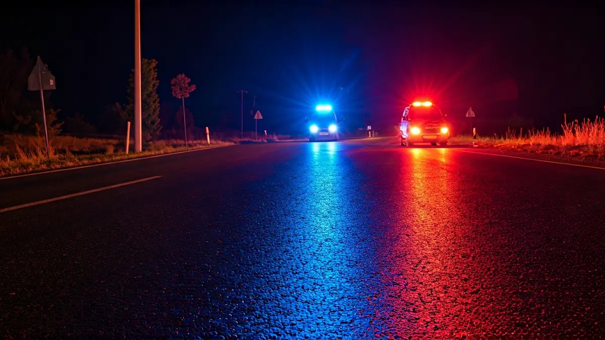 Imagen genérica de luces de emergencia reflejadas en el asfalto mojado.