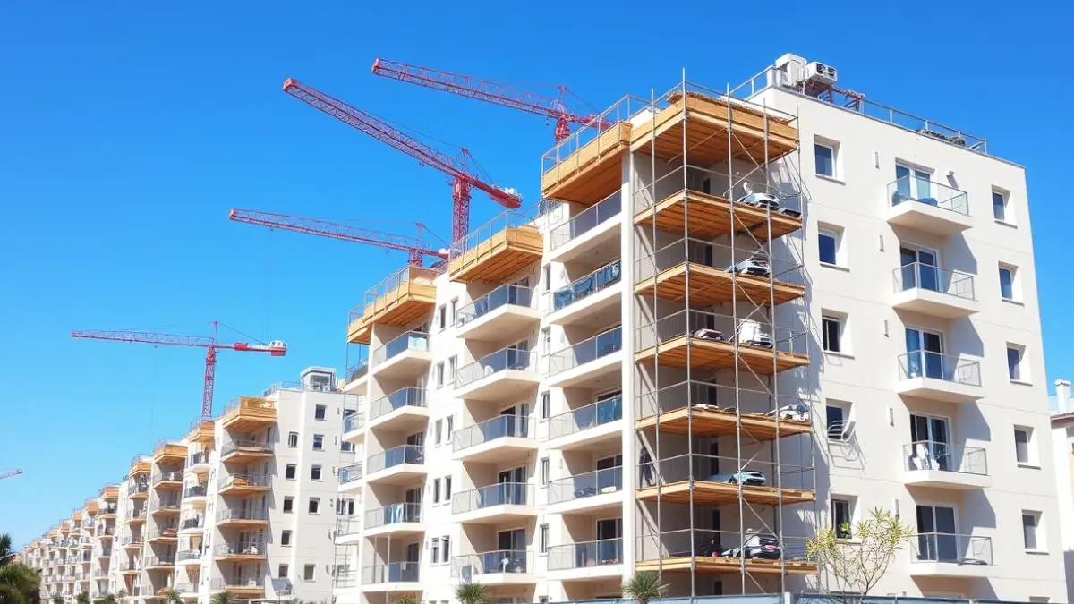 Imagen de edificios residenciales en construcción en una zona urbana de Cádiz.