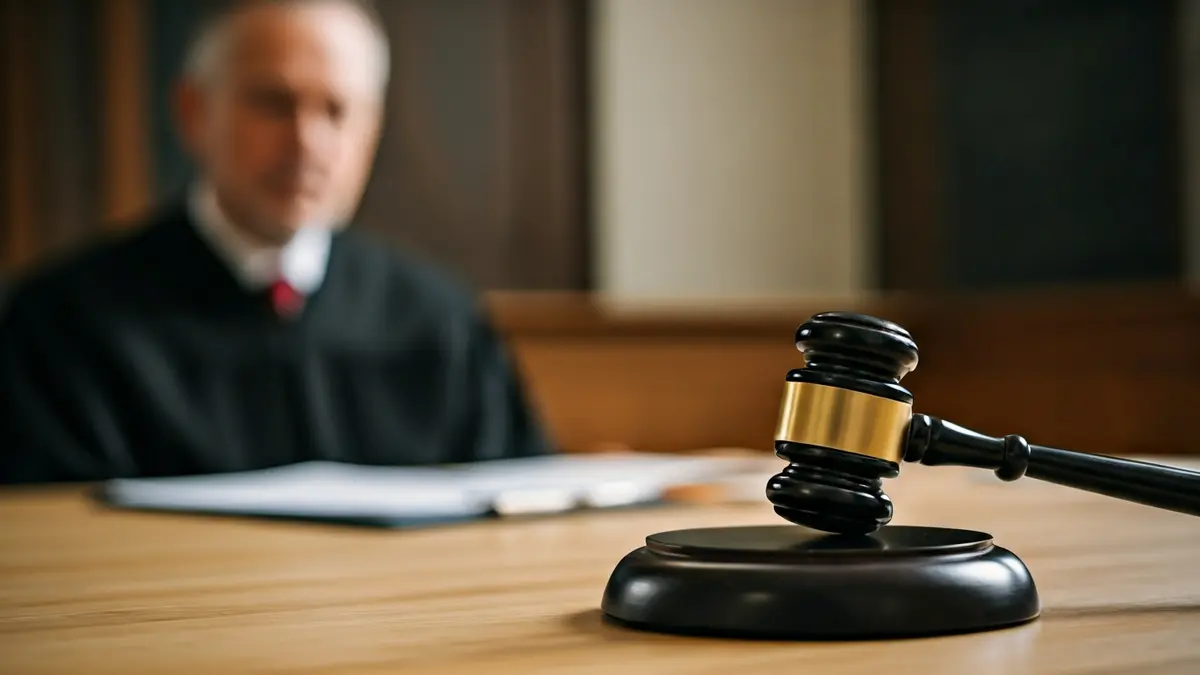 Generic image of a judge's gavel on a desk in a courtroom.