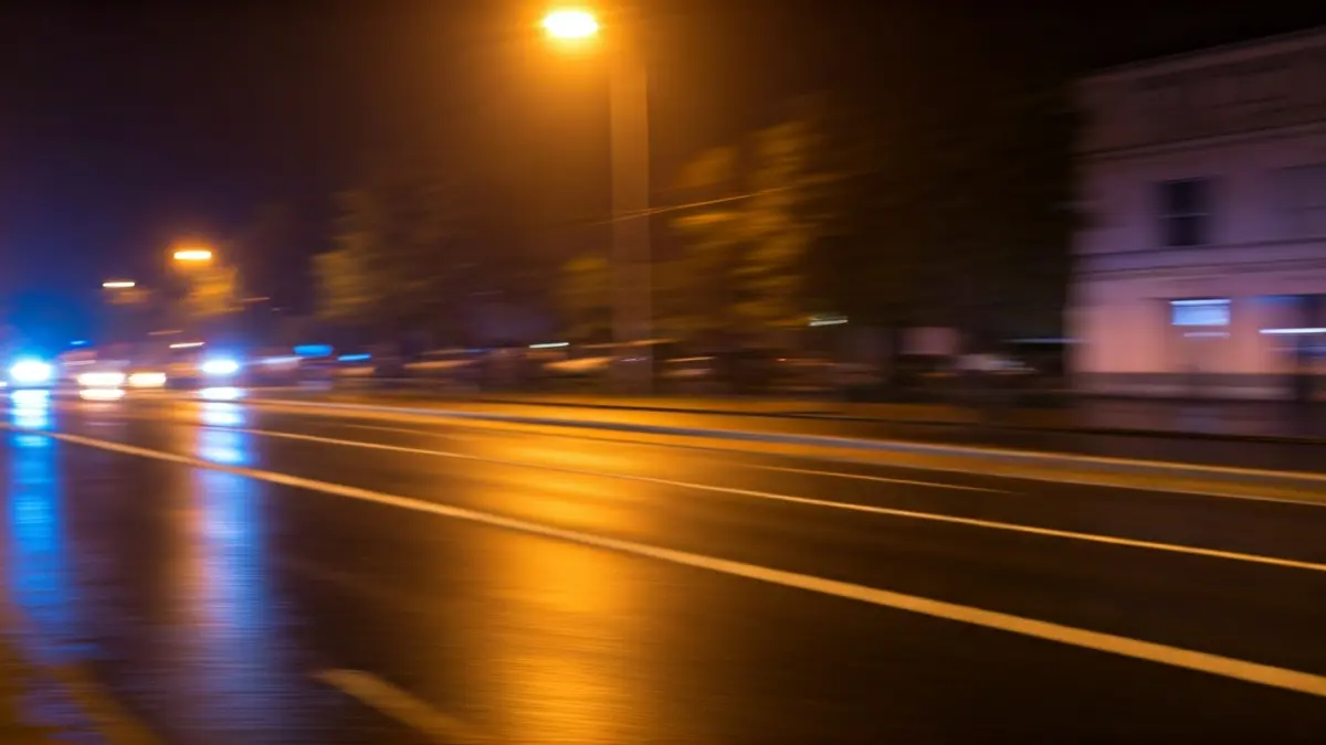 Imagen genérica de luces de emergencia reflejadas en una carretera mojada por la noche.