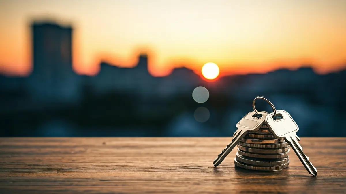 Imagen genérica de un manojo de llaves sobre una mesa, con un fondo urbano difuminado.