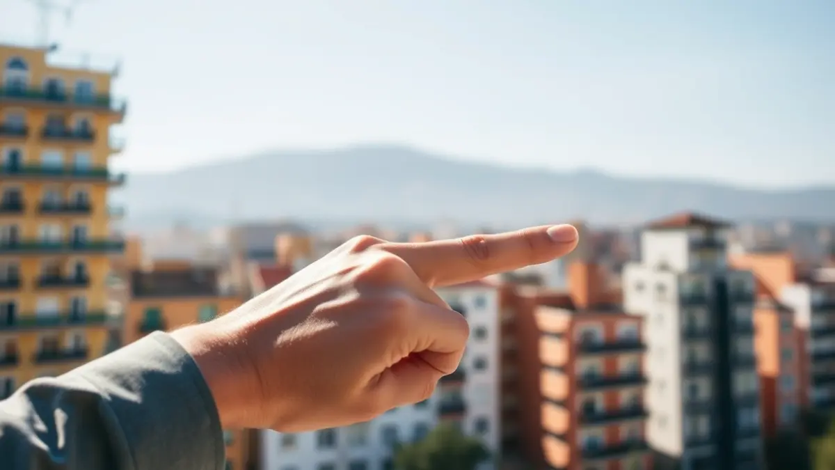Generic image of a hand pointing to a descending bar graph, with blurred urban buildings in the background, symbolizing economic and housing proposals.