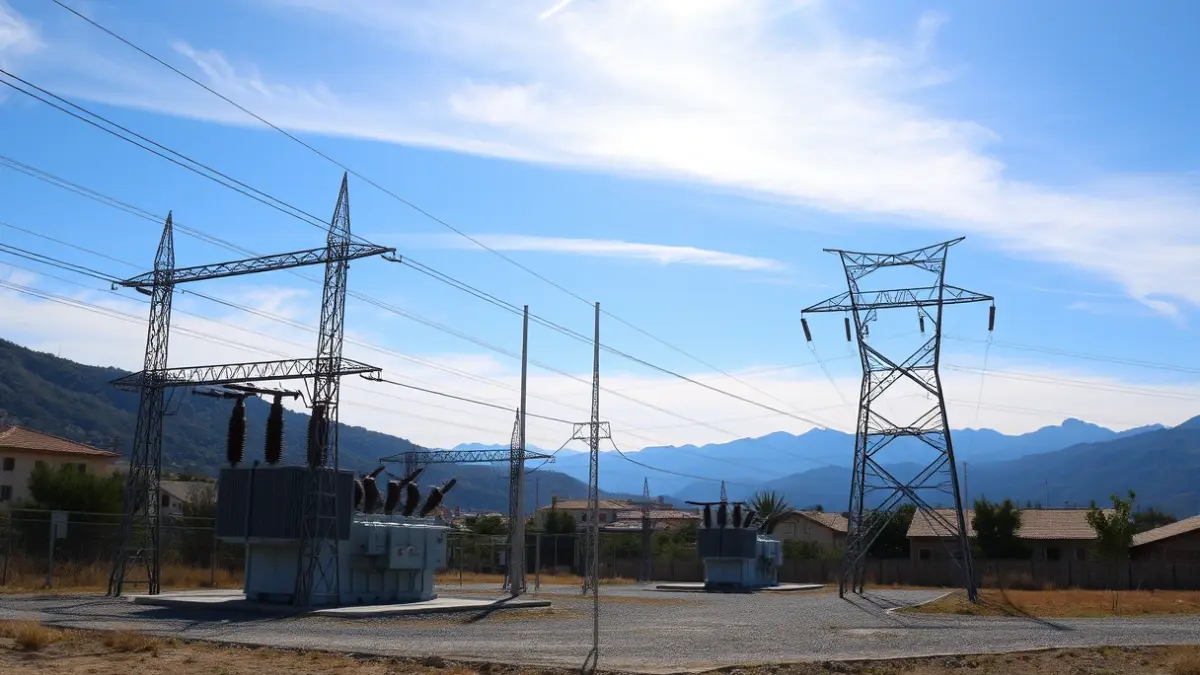 Image of an electrical substation in an Andalusian landscape.