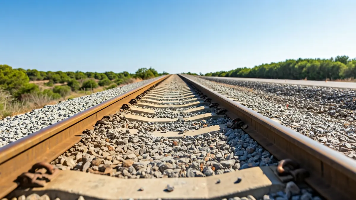 Imagen de un carril de tren roto en una vía de alta velocidad.