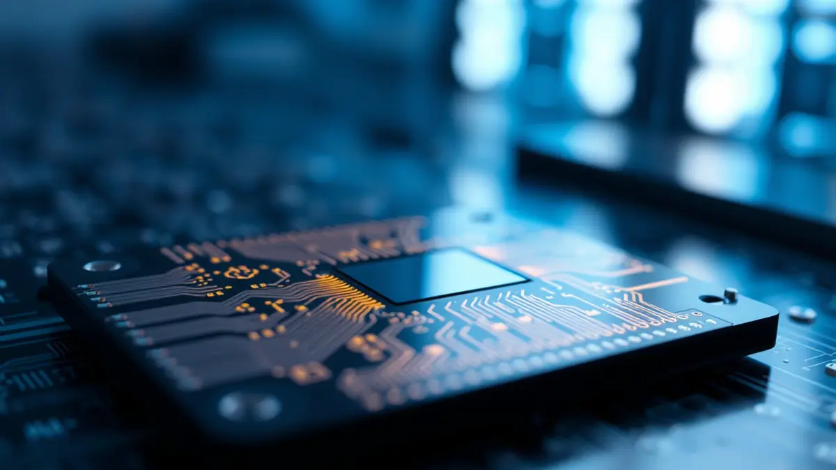 Imagen genérica de una oblea de microchips en un entorno de sala limpia.