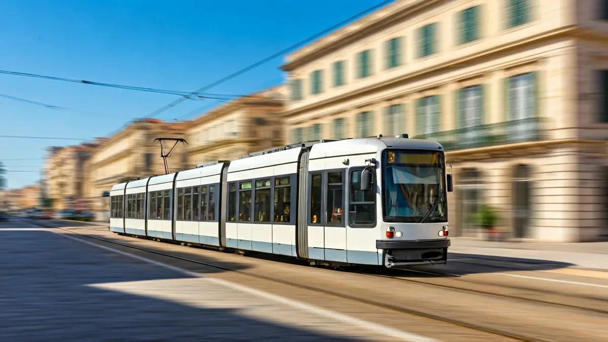 Imagen de un tranvía moderno circulando por una ciudad andaluza.