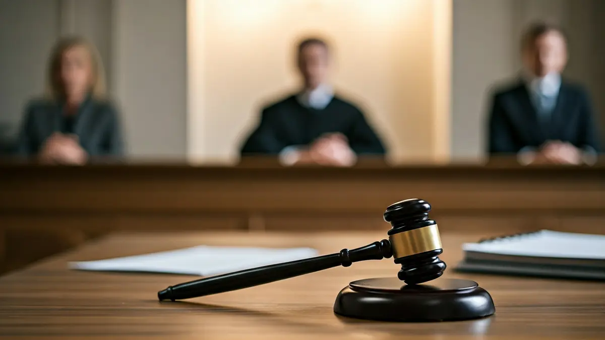 Imagen genérica de un mazo de juez sobre una mesa en un juzgado, simbolizando el inicio de un proceso judicial.