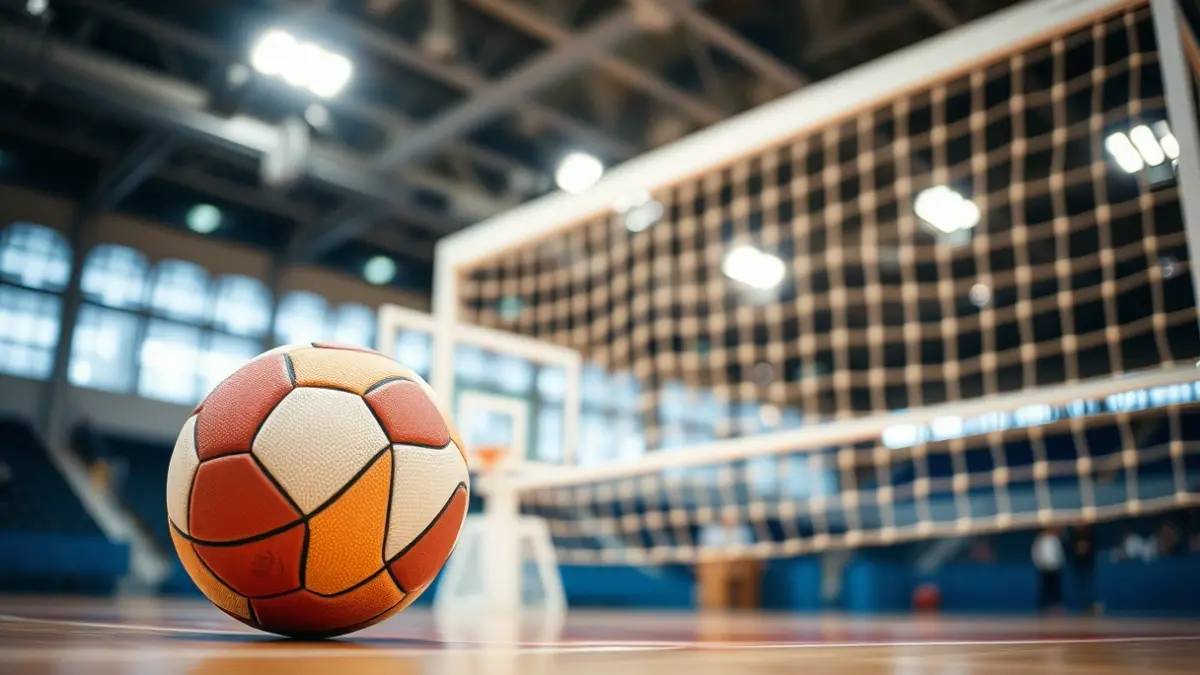 Imagen genérica de un balón de balonmano en la cancha.