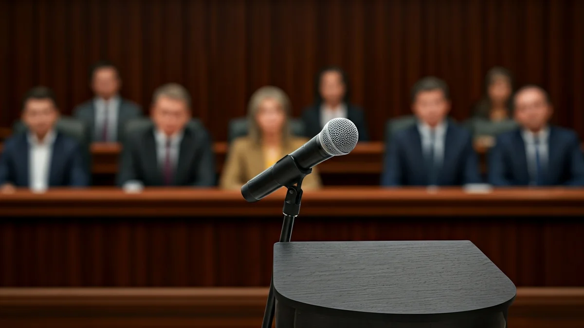 Imagen genérica de un micrófono en un podio durante una declaración oficial.