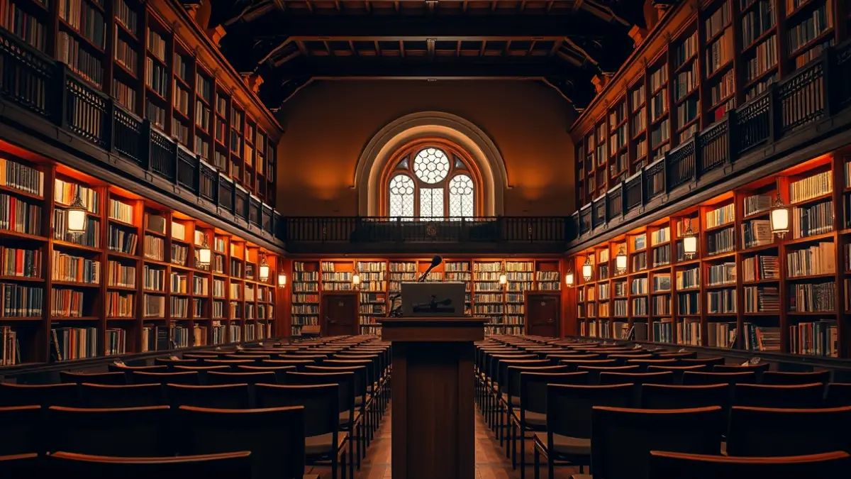 Imagen genérica de un interior de biblioteca o sala de presentaciones literarias.