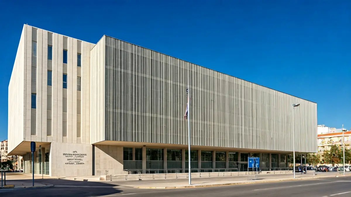 Facade of a modern courthouse building in Alcalá la Real.