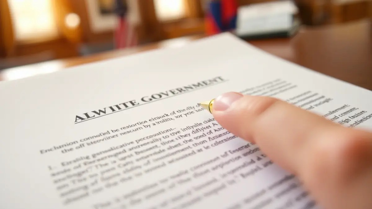 Generic image of an official document with a hand pointing to a specific detail, symbolizing an administrative or legal process.