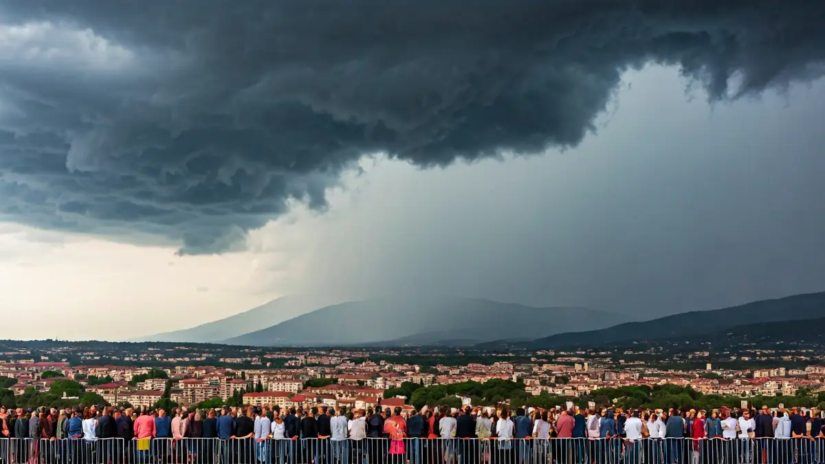 Generic image of a stormy sky with heavy rain over a Mediterranean landscape.