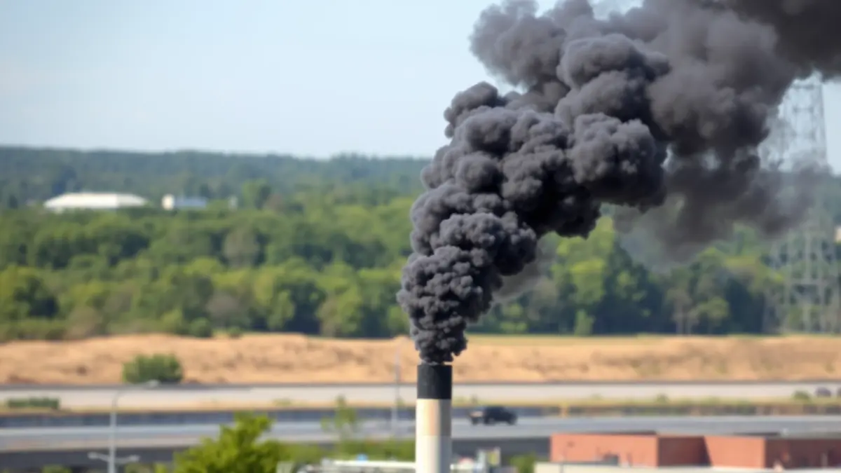 Imagen de una columna de humo negro elevándose sobre una planta de reciclaje en Almonte.