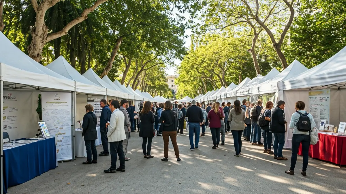 Imagen de la feria Expoeduca en el parque María Cristina de Algeciras, con carpas informativas y asistentes.