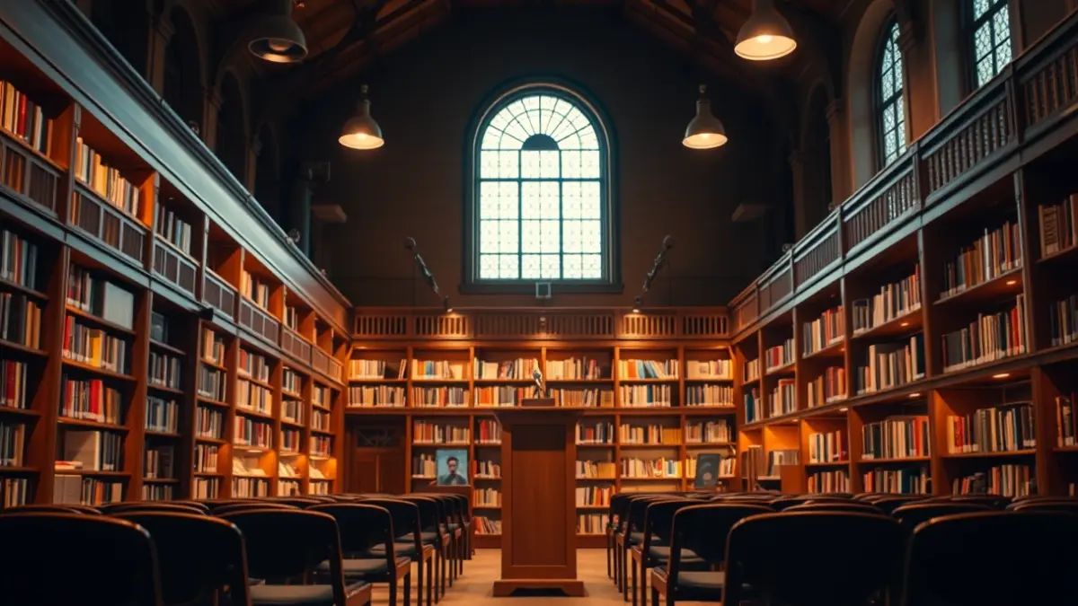 Imagen genérica de un ambiente de librería o presentación de libros.