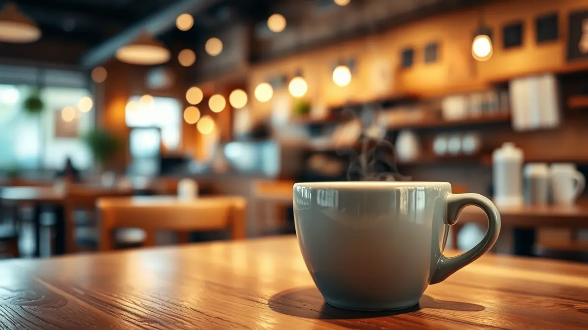 Imagen genérica de una taza de café humeante en un ambiente acogedor.
