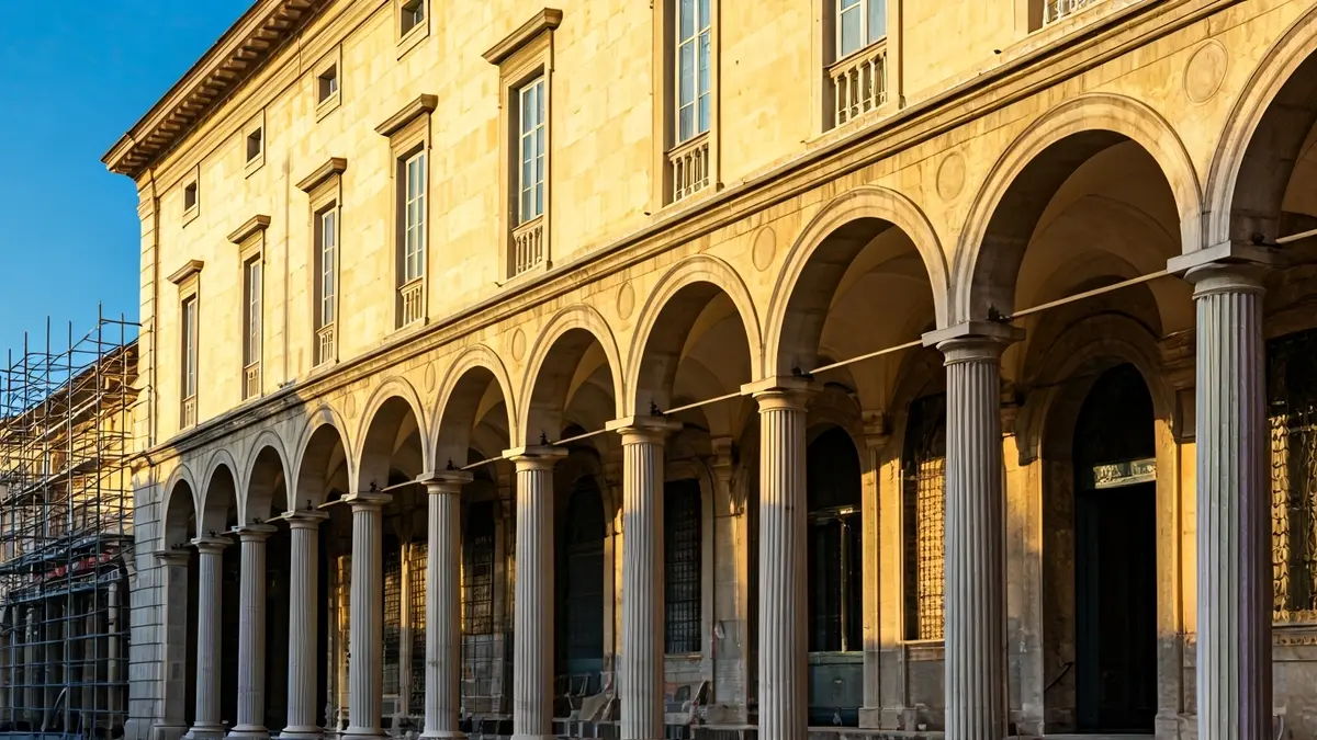 Fachada del Edificio La Escuela en Algeciras, en proceso de rehabilitación.