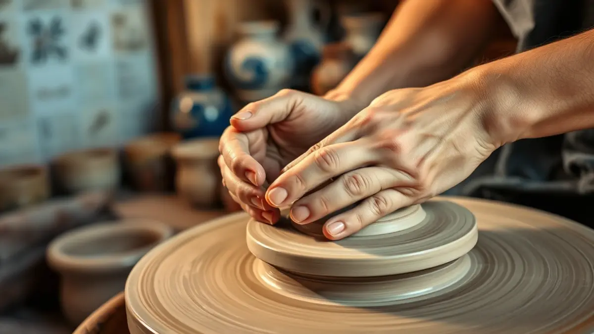 Imagen genérica de manos trabajando con arcilla en un torno de alfarero.