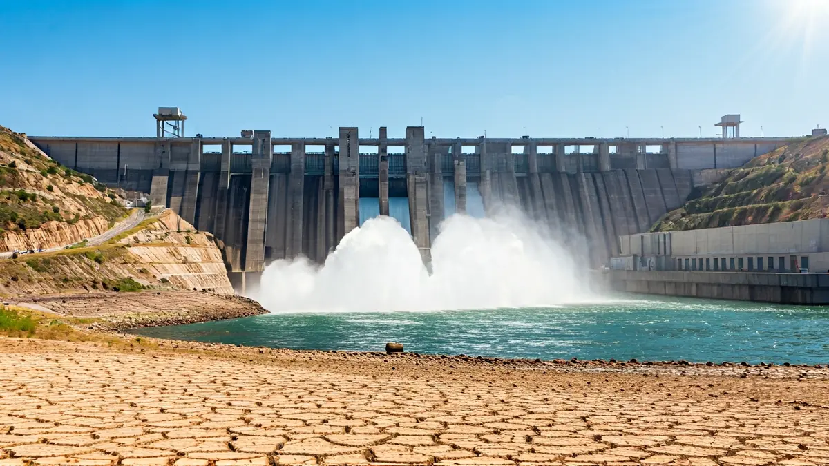 Image of a modern dam in an arid landscape