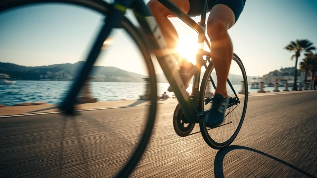 Generic image of a triathlete during the cycling section of an urban competition.