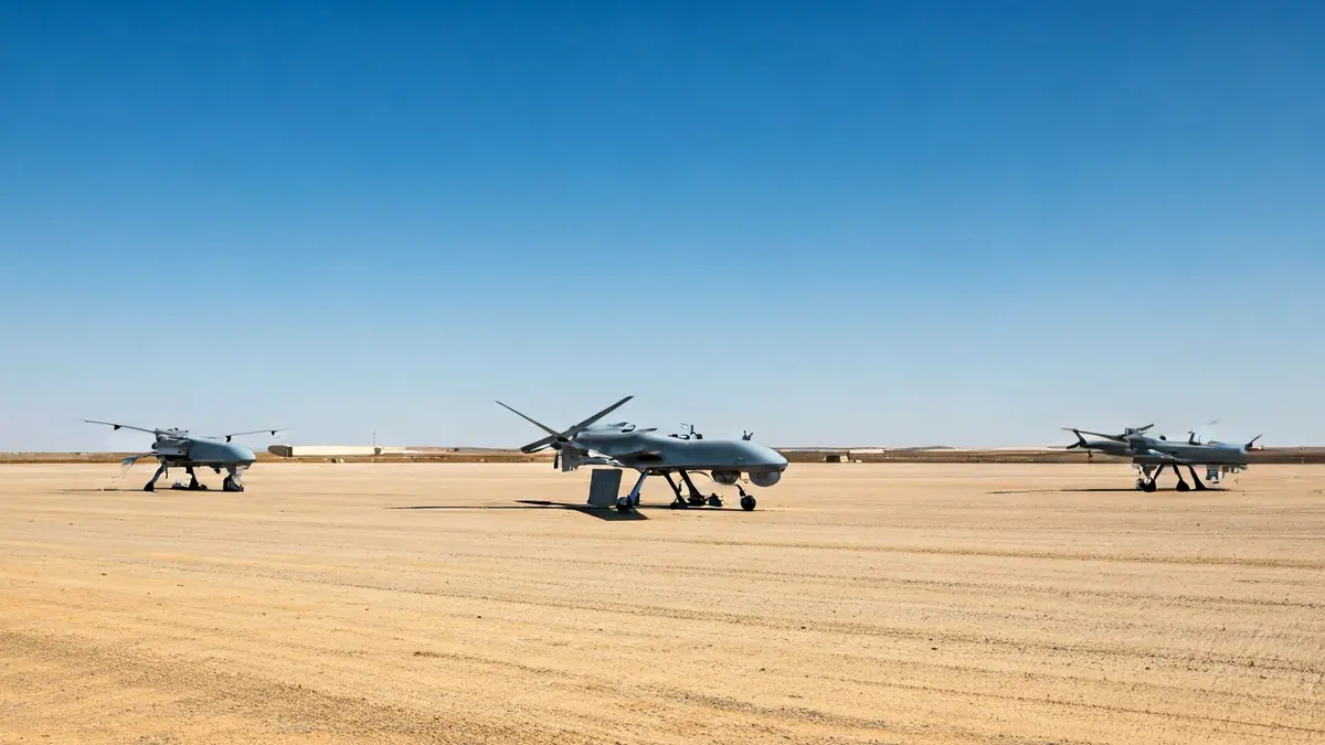 Imagen de equipos militares avanzados en una base, simbolizando la defensa nacional.