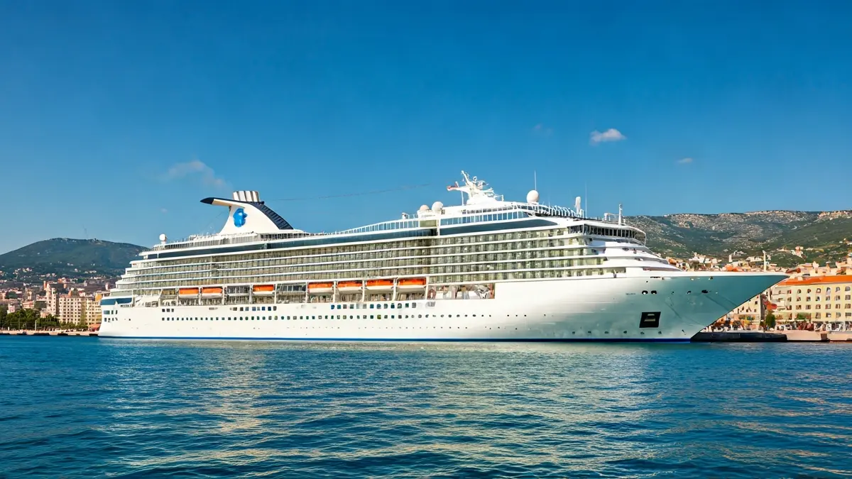 Luxury cruise ship docked at Almería port, marking the start of the season.
