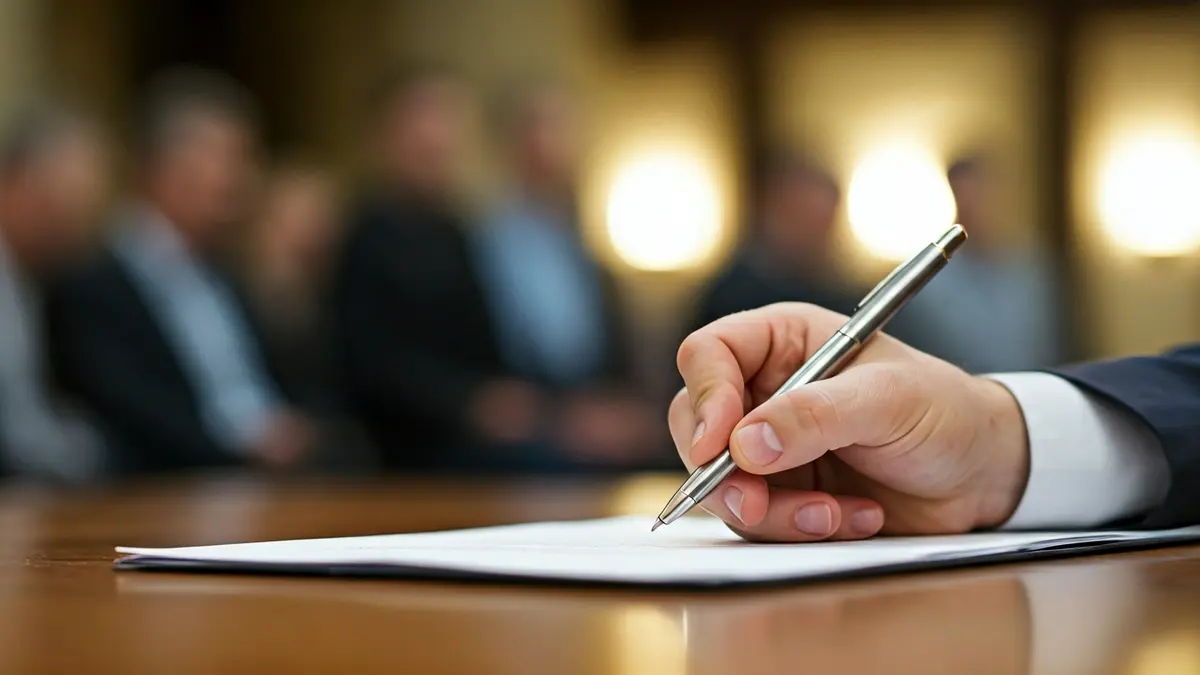 Imagen genérica de una mano con un bolígrafo sobre un documento oficial.