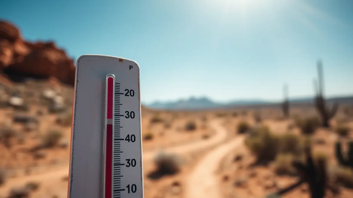 Generic image of a thermometer showing high temperatures in an Andalusian landscape.