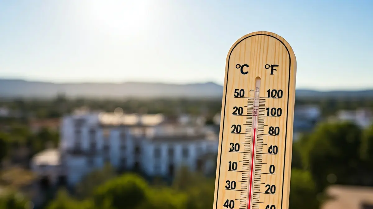 Generic image of a thermometer showing high temperatures under the sun.
