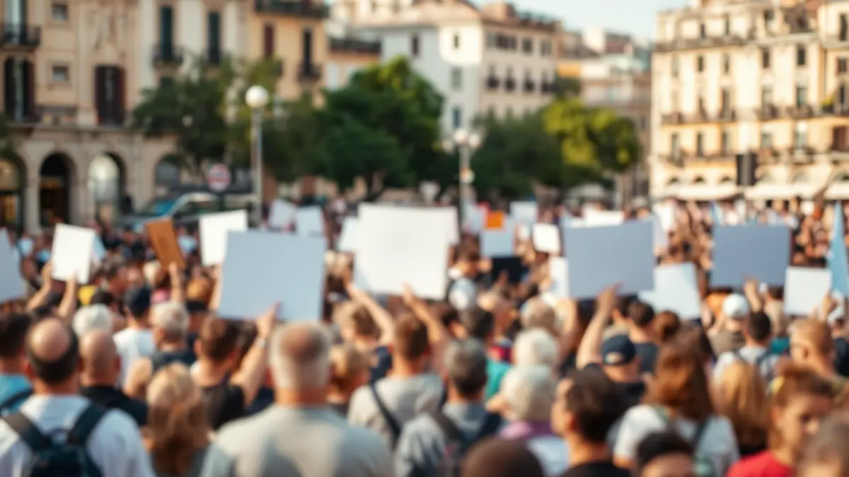 Imagen genérica de una concentración por la paz en una plaza urbana.