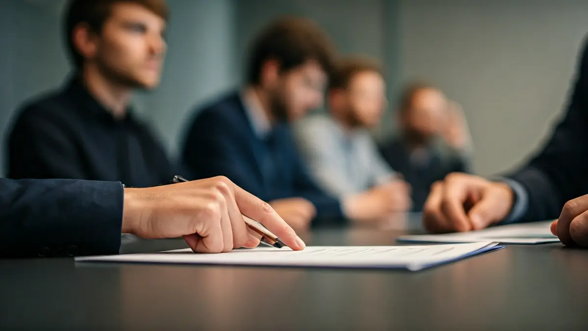 Imagen genérica de una reunión de negocios o sesión de formación, con manos interactuando con documentos.