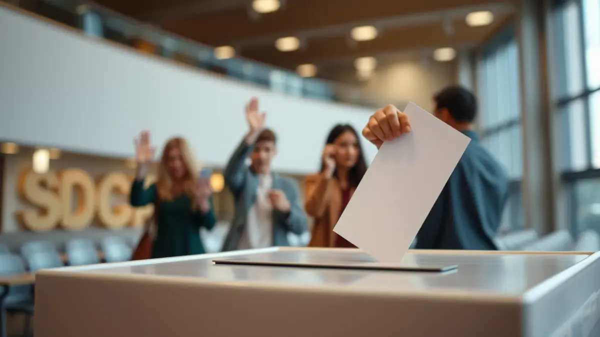 Generic image of a ballot box in a university setting.