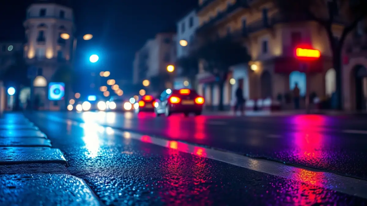 Imagen genérica de luces de emergencia policiales en una calle de noche.