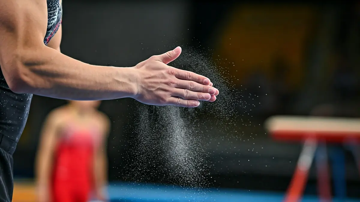 Imagen genérica de unas manos de gimnasta preparándose para una competición.