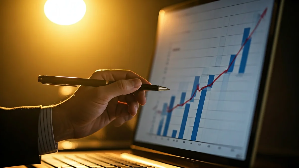 Generic image of a hand analyzing economic graphs with a downward trend.