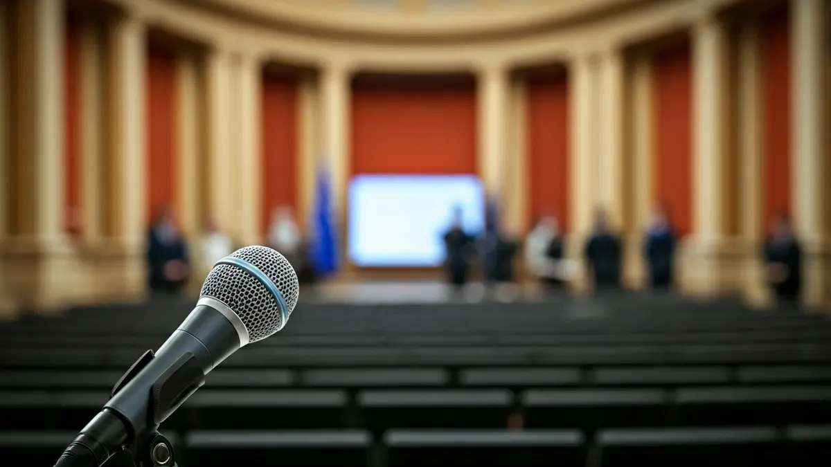 Imagen genérica de un micrófono en un podio, simbolizando una reunión política o conferencia de prensa.