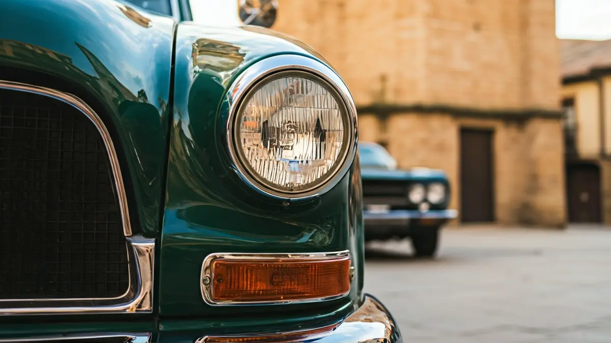 Image of a classic car in a historic square