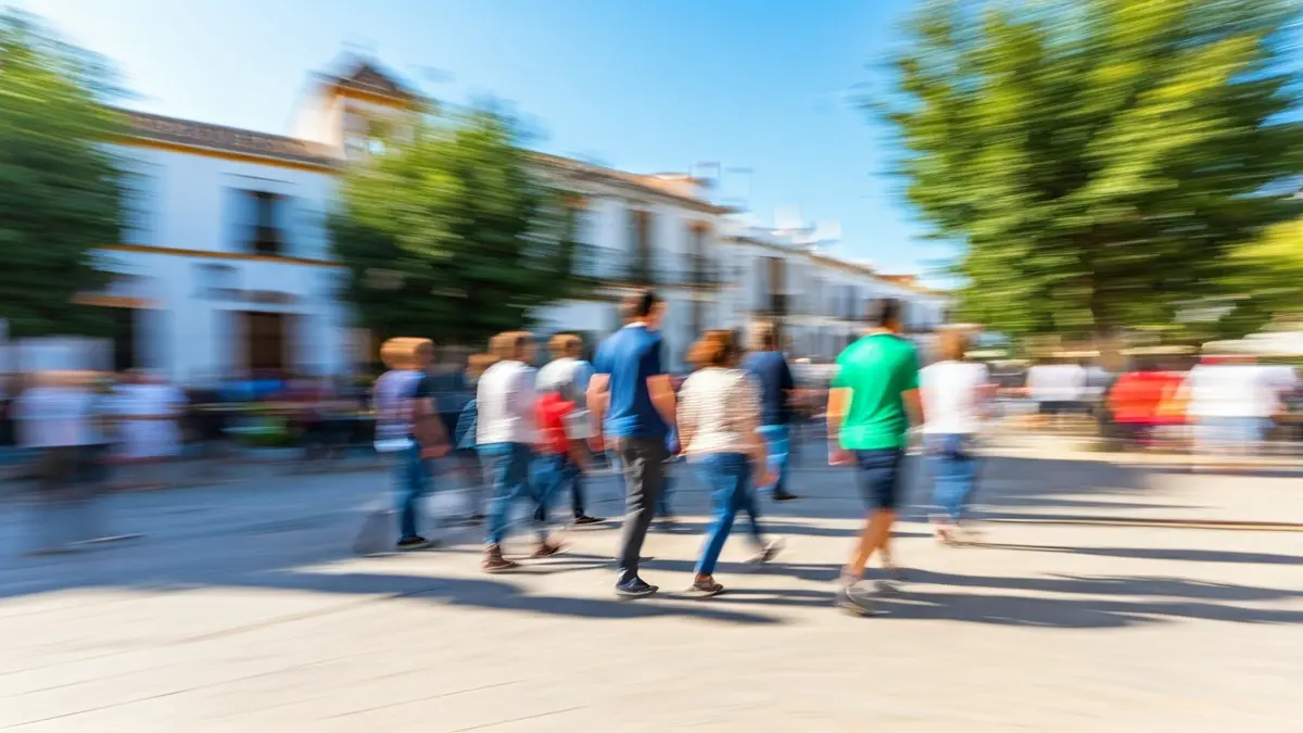 Image of people of different ages participating in a health walk in Andújar.