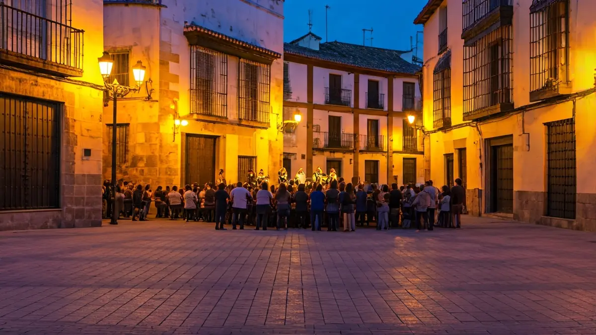 Image of an outdoor concert in a historic Andalusian square.