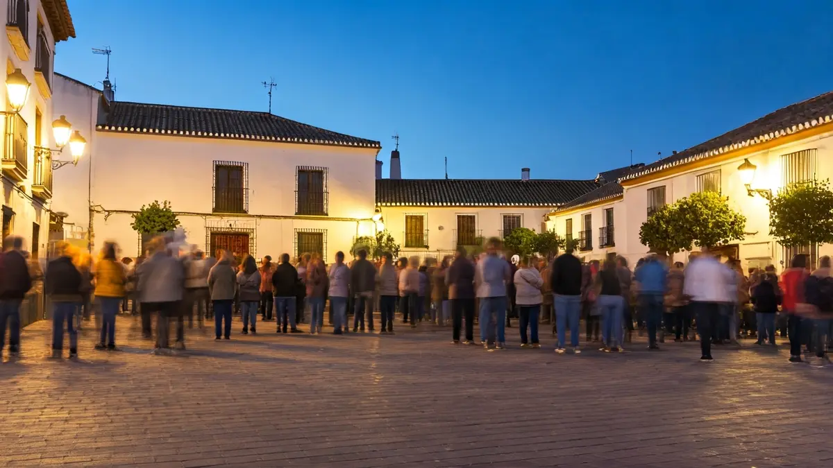 Imagen de una plaza en Andújar durante los preparativos de la Romería.