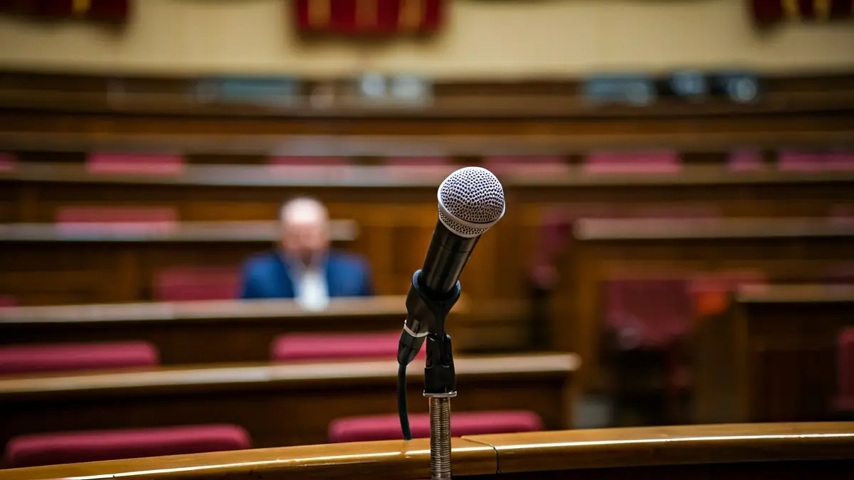 Imagen genérica de un atril con micrófono en un salón de actos, simbolizando un acuerdo político.