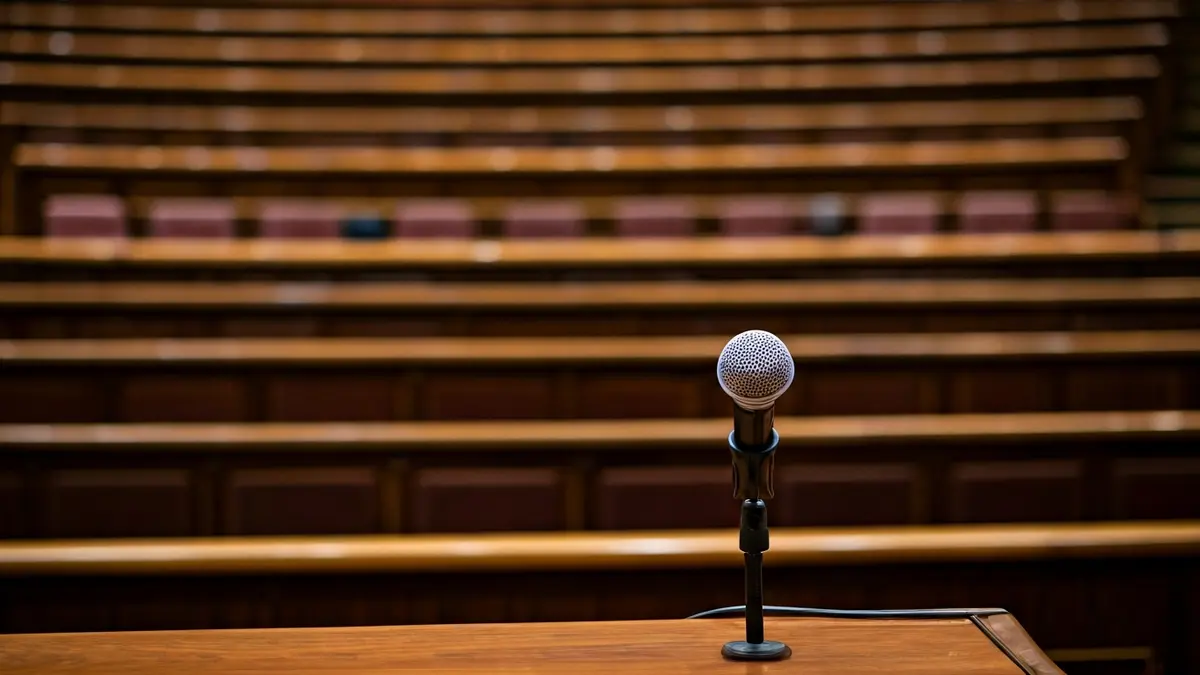 Imagen genérica de un micrófono en un podio, simbolizando un acto político o electoral.