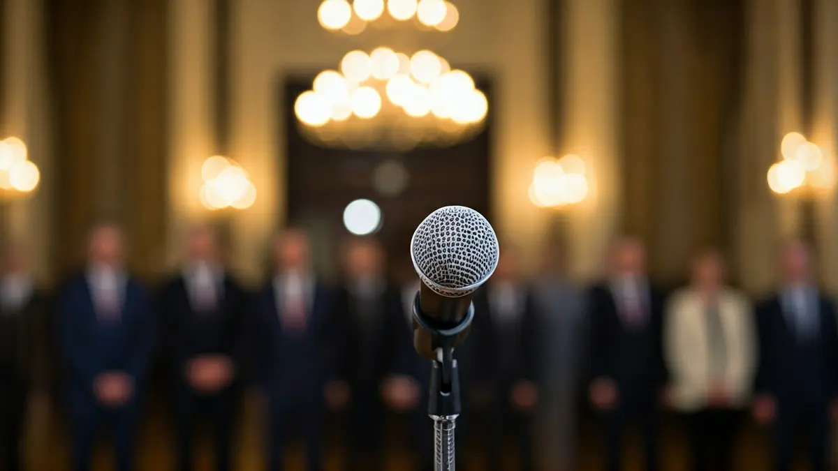 Imagen genérica de un micrófono en un atril durante una rueda de prensa.
